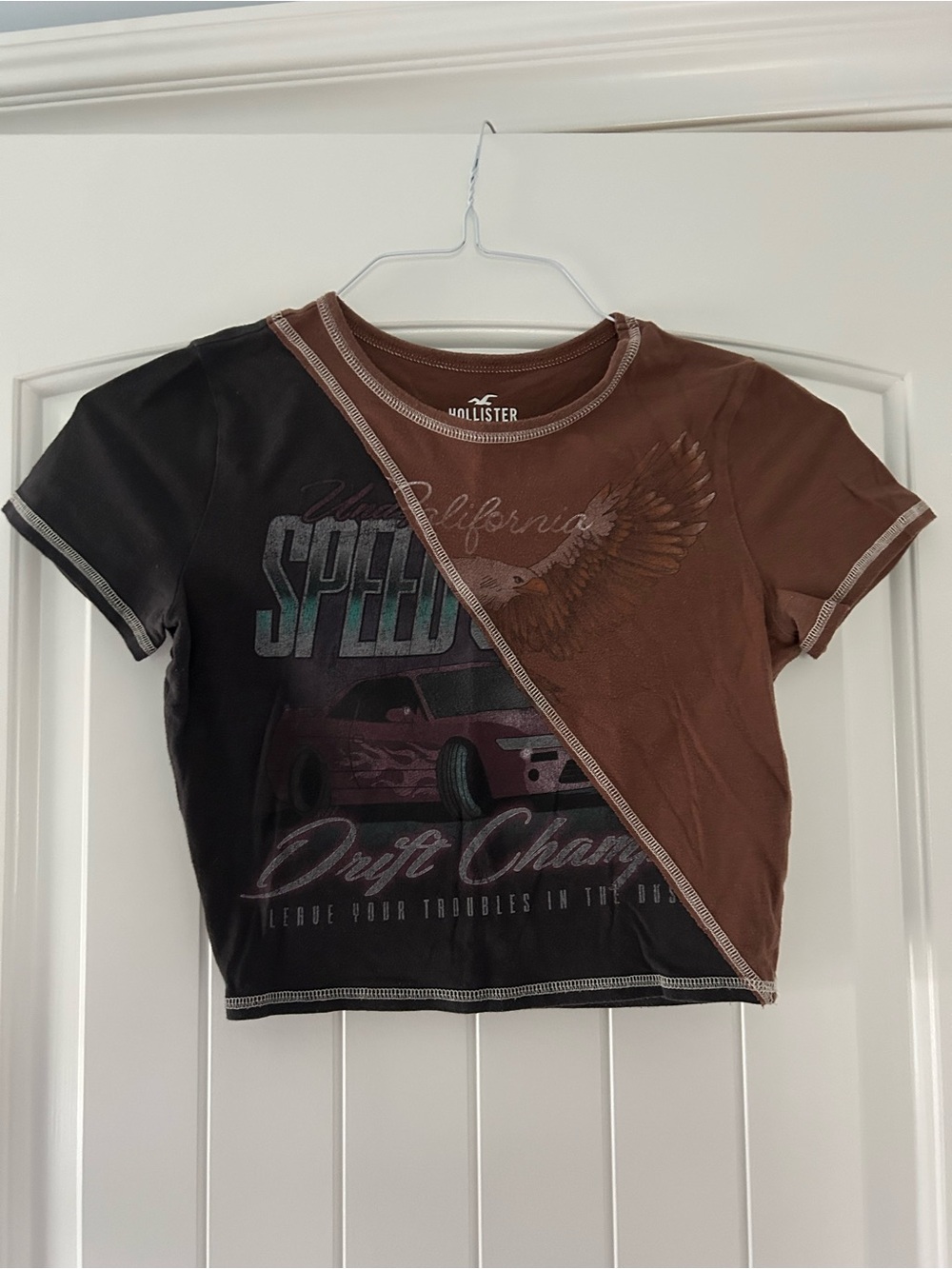 Hollister Two-Tone Brown & Black Graphic Crop Tee